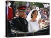 Prince Harry and Meghan Markle in the carriage after their wedding-Associated Newspapers-Stretched Canvas