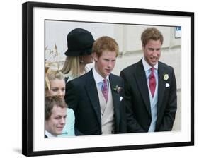 Prince Harry and Prince William after the wedding ceremony at Windsor Guildhall, for their father P-null-Framed Photographic Print