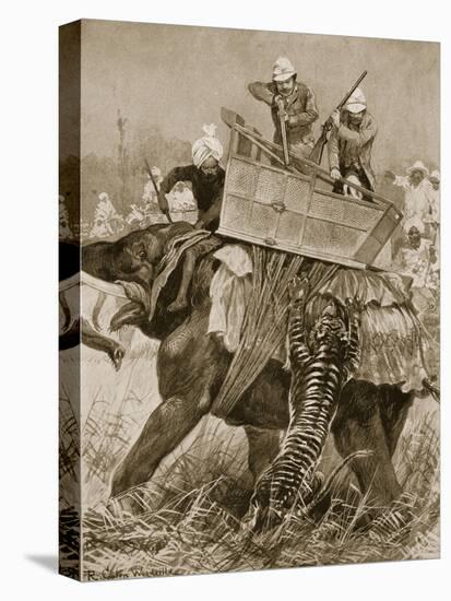 Prince of Wales to India, 1876: Prince's Elephant Charged by Tiger, from 'Illustrated London News'-Richard Caton Woodville-Stretched Canvas