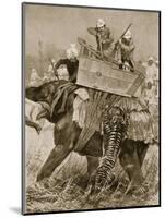 Prince of Wales to India, 1876: Prince's Elephant Charged by Tiger, from 'Illustrated London News'-Richard Caton Woodville-Mounted Giclee Print