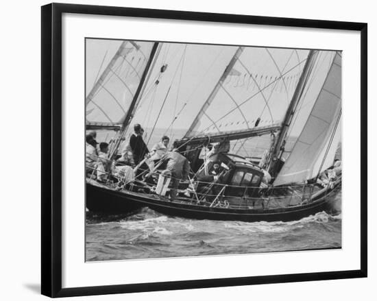 Prince Philip at Helm of His Yawl, 'Bloodhound', During Cowes Regatta-null-Framed Premium Photographic Print