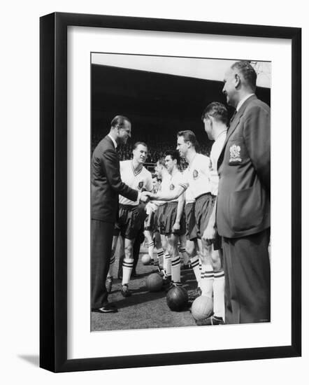 Prince Philip Meets the Bolton Players at the FA Cup Final Against Manchester United-null-Framed Photographic Print