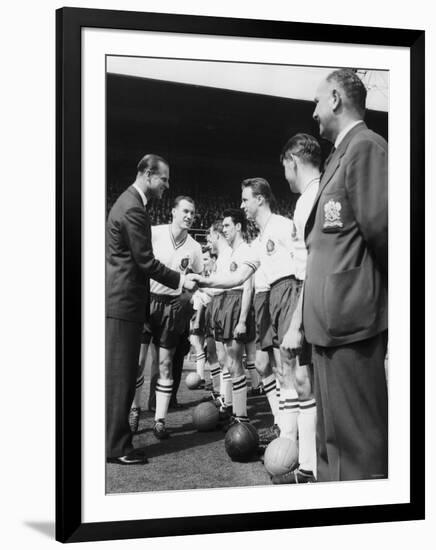 Prince Philip Meets the Bolton Players at the FA Cup Final Against Manchester United-null-Framed Photographic Print