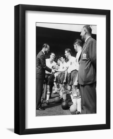 Prince Philip Meets the Bolton Players at the FA Cup Final Against Manchester United-null-Framed Photographic Print