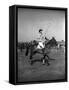 Prince Philips Rides Along on Horseback Holding Polo Stick During Game-null-Framed Stretched Canvas