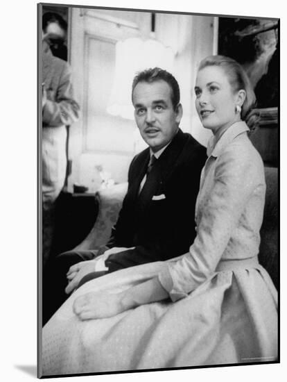 Prince Rainier III with Actress Grace Kelly at the Announcement of Their Engagement-Howard Sochurek-Mounted Premium Photographic Print