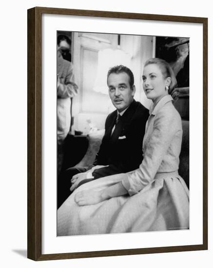 Prince Rainier III with Actress Grace Kelly at the Announcement of Their Engagement-Howard Sochurek-Framed Premium Photographic Print