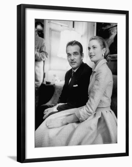 Prince Rainier III with Actress Grace Kelly at the Announcement of Their Engagement-Howard Sochurek-Framed Premium Photographic Print