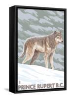 Prince Rupert, BC Canada - Wolf Scene-Lantern Press-Framed Stretched Canvas