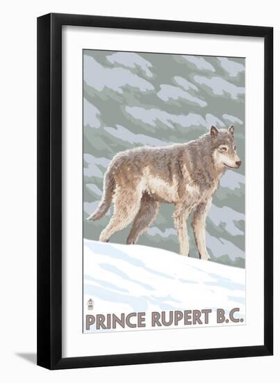 Prince Rupert, BC Canada - Wolf Scene-Lantern Press-Framed Art Print