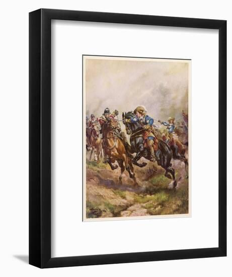 Prince Rupert of the Rhine Leads a Cavary Charge at the Battle of Edgehill-null-Framed Art Print