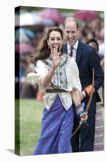 Prince William and Kate, Laughing Trying Archery in Bhutan-Associated Newspapers-Stretched Canvas