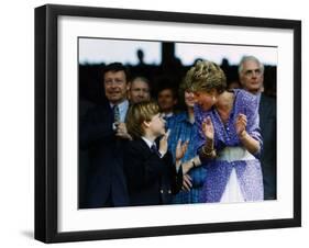 Prince William and Mother Diana at the Ladies Wimbledon Final July 1991-null-Framed Photographic Print