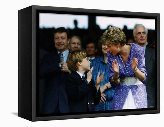 Prince William and Mother Diana at the Ladies Wimbledon Final July 1991-null-Framed Stretched Canvas