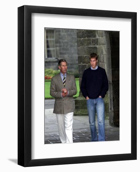 Prince William arriving at St Andrew's University With his father Prince Charles, September 2001-null-Framed Premium Photographic Print