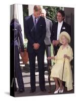 Prince William bends down to talk to The Queen Mother outside Clarence House where she was celebrat-null-Stretched Canvas