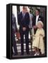 Prince William bends down to talk to The Queen Mother outside Clarence House where she was celebrat-null-Framed Stretched Canvas