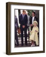 Prince William bends down to talk to The Queen Mother outside Clarence House where she was celebrat-null-Framed Photographic Print