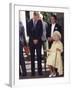 Prince William bends down to talk to The Queen Mother outside Clarence House where she was celebrat-null-Framed Photographic Print