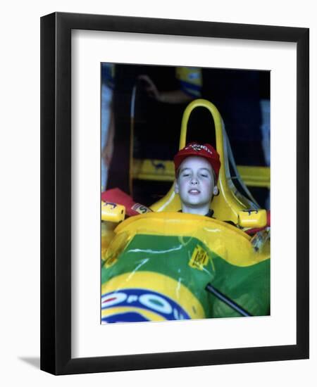 Prince William in F1 Benetton car at British Grand Prix , July 1992-null-Framed Photographic Print