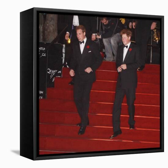 Prince William (left) and his brother Prince Harry arrive for the world premiere of the new James B-null-Framed Stretched Canvas