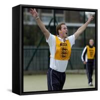 Prince William playing football at the FA Hat-Trick project in Newcastle upon Tyne-null-Framed Stretched Canvas