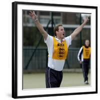 Prince William playing football at the FA Hat-Trick project in Newcastle upon Tyne-null-Framed Photographic Print