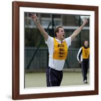 Prince William playing football at the FA Hat-Trick project in Newcastle upon Tyne-null-Framed Photographic Print