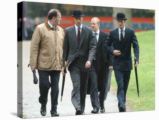 Prince William & Prince Harry wearing tie and traditional bowler hat, attending the Combined Cavalr-null-Stretched Canvas