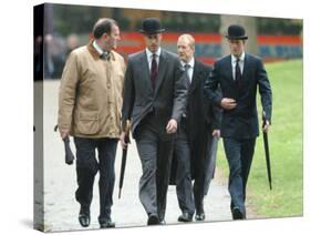 Prince William & Prince Harry wearing tie and traditional bowler hat, attending the Combined Cavalr-null-Stretched Canvas