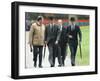 Prince William & Prince Harry wearing tie and traditional bowler hat, attending the Combined Cavalr-null-Framed Photographic Print