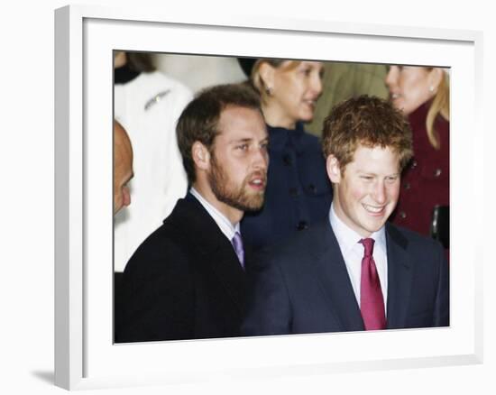 Prince William, sporting a new beard, with his brother Prince Harry as the Royal Family attend a Ch-null-Framed Photographic Print