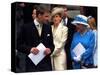Prince William talking to his grand mother Queen Elizabeth II on the steps at St Paul's Cathedral, -null-Stretched Canvas
