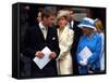 Prince William talking to his grand mother Queen Elizabeth II on the steps at St Paul's Cathedral, -null-Framed Stretched Canvas