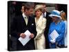 Prince William talking to his grand mother Queen Elizabeth II on the steps at St Paul's Cathedral, -null-Stretched Canvas