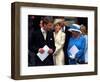 Prince William talking to his grand mother Queen Elizabeth II on the steps at St Paul's Cathedral, -null-Framed Photographic Print