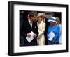 Prince William talking to his grand mother Queen Elizabeth II on the steps at St Paul's Cathedral, -null-Framed Photographic Print