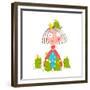 Princess and Many Prince Frogs Portrait Colored Drawing. Colorful Fun Childish Hand Drawn Illustrat-Popmarleo-Framed Premium Giclee Print