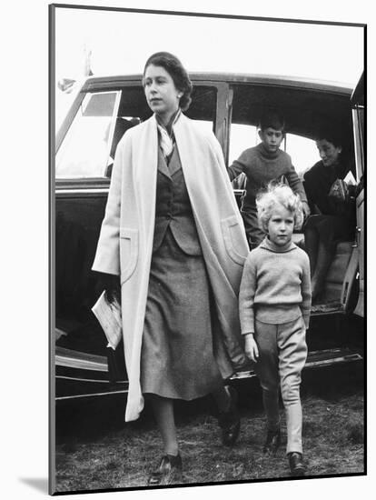 Princess Anne at Four Years Old Arriving with Queen Elizabeth at a Horse Show May 1955-null-Mounted Photographic Print