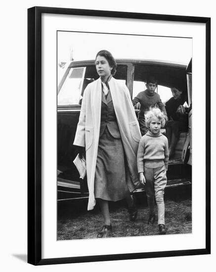 Princess Anne at Four Years Old Arriving with Queen Elizabeth at a Horse Show May 1955-null-Framed Photographic Print