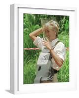 Princess Diana Adjusts Her Face Protector During Her Visit to Mine Fields in Haumbo Angola-null-Framed Photographic Print