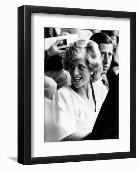 Princess Diana and Prince Charles at Live Aid Concert 1985. Wembley Stadium-null-Framed Photographic Print