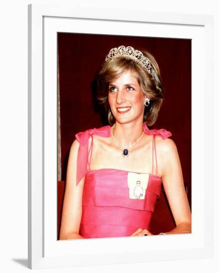 Princess Diana in Australia at the State Reception at Brisbane Wearing a Pink Dress and Tiara-null-Framed Photographic Print