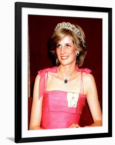 Princess Diana in Australia at the State Reception at Brisbane Wearing a Pink Dress and Tiara-null-Framed Photographic Print