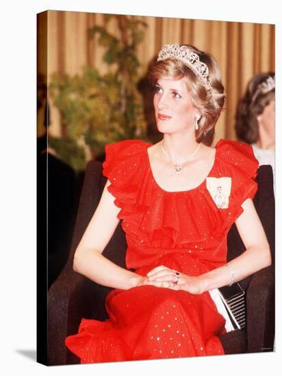 Princess Diana in Australia Tasmania at the State Reception in Wrest Point Hotel Wearing Red Dress-null-Stretched Canvas