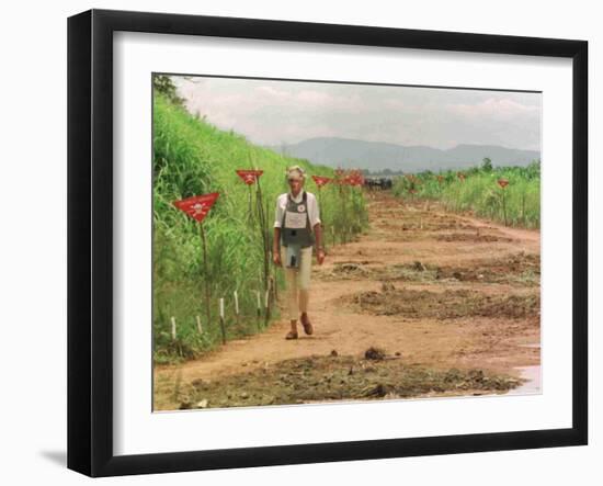 Princess Diana in Minefield Outside Haunbo Angola Endorsing the Red Cross Campaign-null-Framed Photographic Print