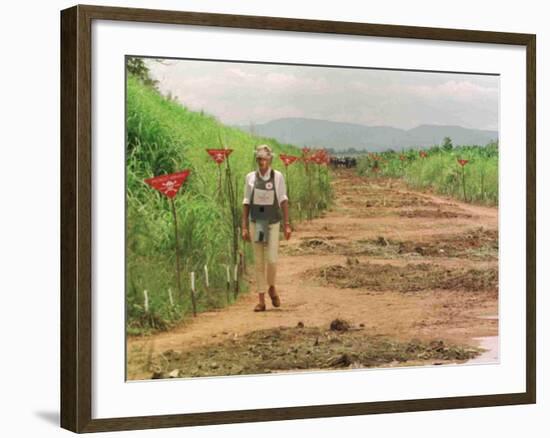 Princess Diana in Minefield Outside Haunbo Angola Endorsing the Red Cross Campaign-null-Framed Photographic Print