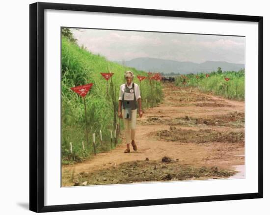 Princess Diana in Minefield Outside Haunbo Angola Endorsing the Red Cross Campaign-null-Framed Photographic Print