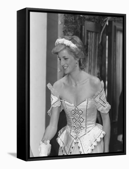 Princess Diana July 1986 Pictured Arriving at the Bolshoi Ballet in London Wearing a Corset Dress-null-Framed Stretched Canvas