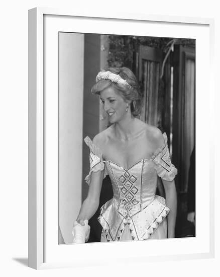 Princess Diana July 1986 Pictured Arriving at the Bolshoi Ballet in London Wearing a Corset Dress-null-Framed Photographic Print